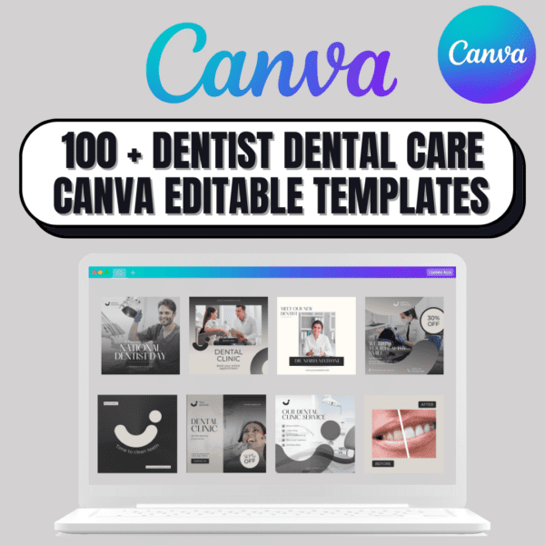 100 + Dentist Dental Care Canva Editable Templates for Social Media Post