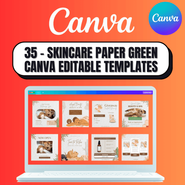 35 - Skincare Paper Green Canva Editable Templates for Social Media