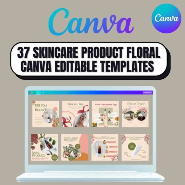 37 Skincare Product Floral Brown Canva Editable Templates for Social Media